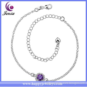 Purple zircon fashion jewelry China supplier women 925 silver design anklet (CA038-D)